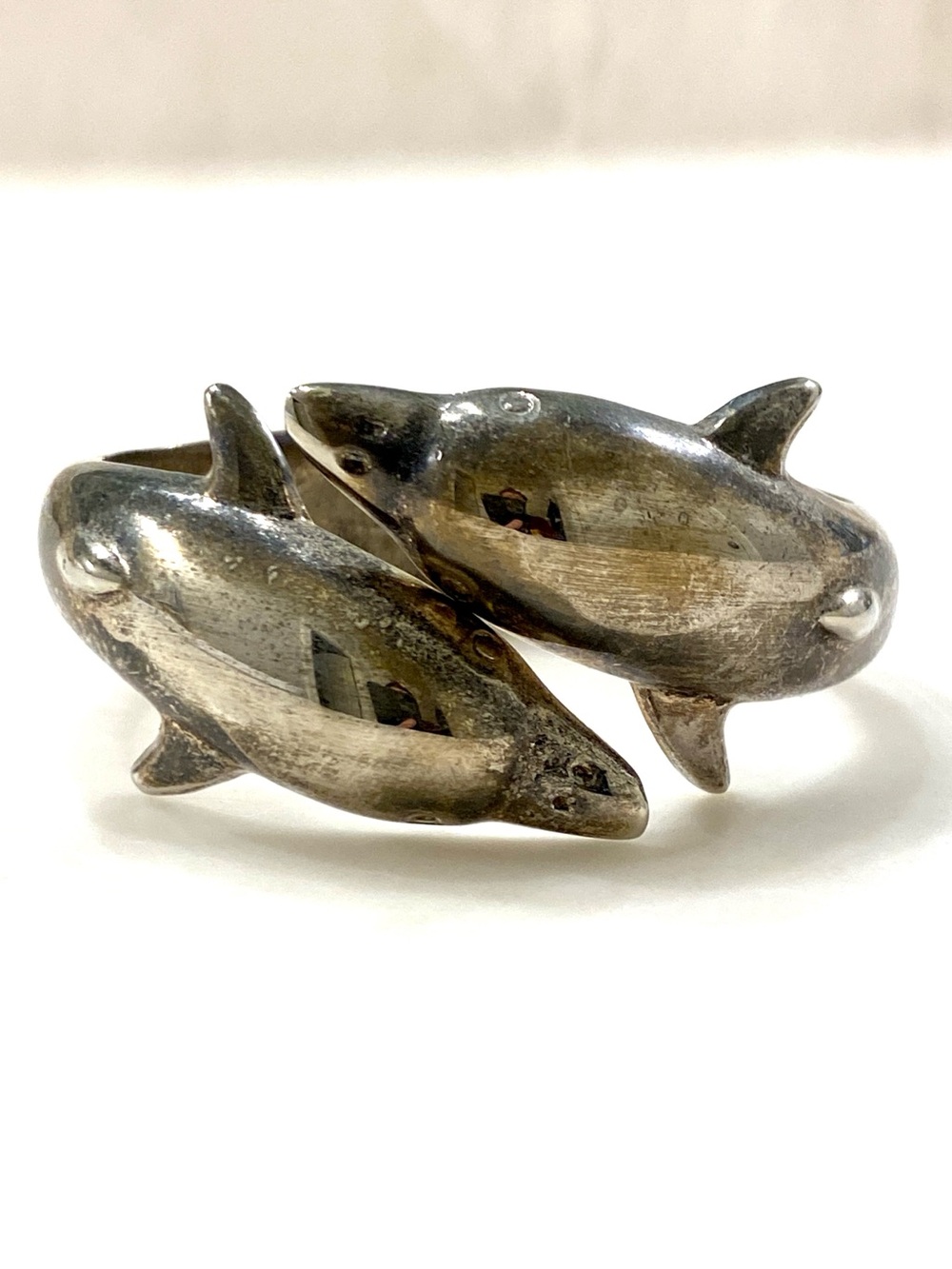Vintage Sterling Silver Stamped Dolphin Wrap Bracelet